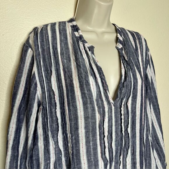 CP Shades Regina 100% Linen Pintuck Tunic Dress Chambray Stripe Women Medium - Picture 3 of 16